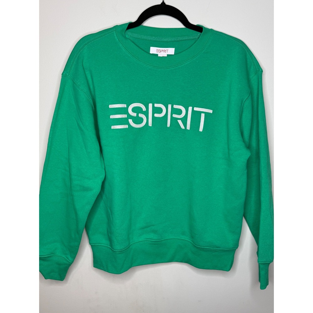 Esprit Womens Green Logo Embroidered Fleece Crewneck Sweatshirt Small 1998560